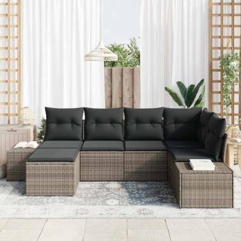 6-teiliges Garten-Sofa-Set mit Kissen Grau Poly Rattan
