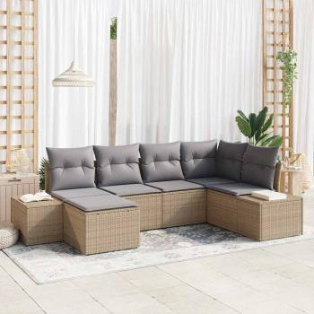 ARDEBO.de - 6-teiliges Garten Sofa Set mit Kissen Beiges Poly Rattan