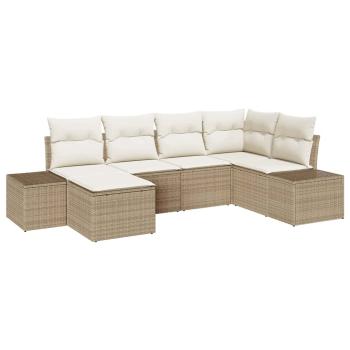 6-teiliges Garten-Sofa-Set mit Kissen Beige Poly-Rattan