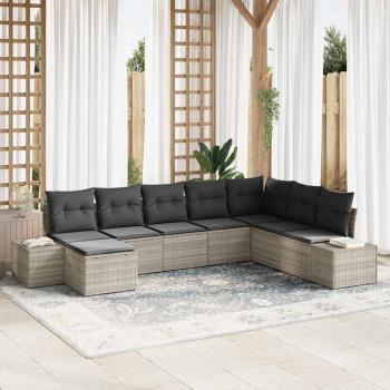ARDEBO.de - 8-teiliges Garten-Sofa-Set mit Kissen Hellgrau Poly Rattan