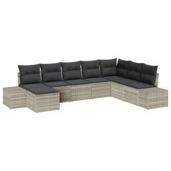 8-teiliges Garten-Sofa-Set mit Kissen Hellgrau Poly Rattan