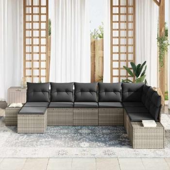 8-teiliges Garten-Sofa-Set mit Kissen Hellgrau Poly Rattan