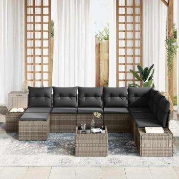 8-teiliges Garten Sofa Set mit Kissen Schwarz Poly Rattan