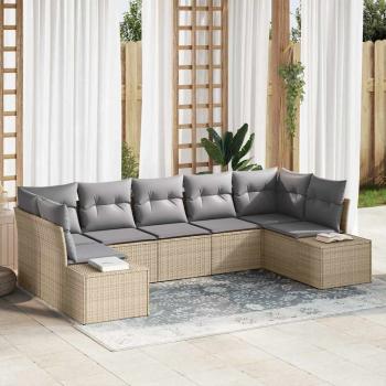 ARDEBO.de - 7-teiliges Garten-Sofa-Set mit Kissen Beige Poly Rattan