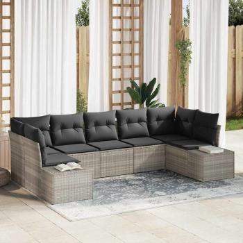 ARDEBO.de - 7-teiliges Garten-Sofa-Set mit Kissen in hellgrau Poly-Rattan