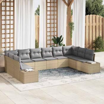ARDEBO.de - 10-teiliges Garten Sofa Set mit Kissen Beige Poly Rattan