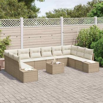 Gartensofa-set 10 stk. 9-Sitzanzahl Beige und Creme Polyrattan