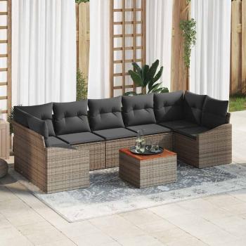 ARDEBO.de - 8-teiliges Garten-Sofa Set mit Kissen Grau Poly Rattan Akazie