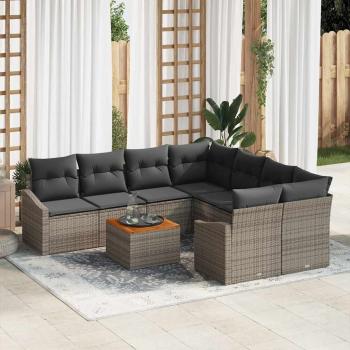 ARDEBO.de - 9-teiliges Garten Sofa Set mit Kissen Grau Poly Rattan Akazie