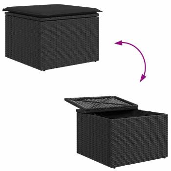 6 teiliges Garten Sofa Set mit Kissen Schwarz Poly Rattan Akazienholz