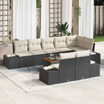 ARDEBO.de - 9-teiliges Garten Sofa Set mit Kissen Schwarz Poly Rattan Akazie