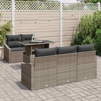 6-teiliges Garten-Sofa-Set mit Kissen in Grau aus Poly-Rattan