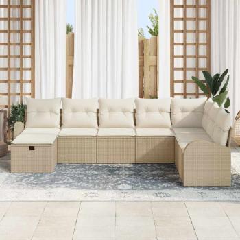 8-teiliges Garten-Sofa-Set mit Kissen Beige Poly Rattan