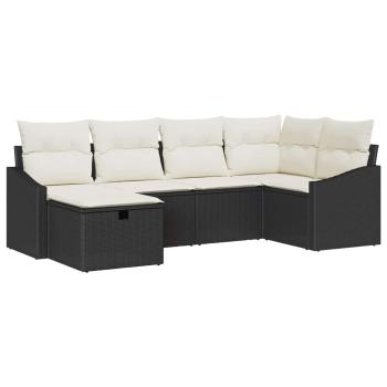 6-teiliges Garten-Sofa-Set mit Kissen Schwarz Poly Rattan