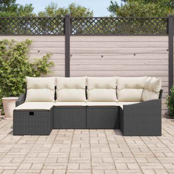6-teiliges Garten-Sofa-Set mit Kissen Schwarz Poly Rattan