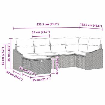 6-teiliges Garten-Sofa-Set mit Kissen Schwarz Poly Rattan