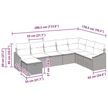 8-teiliges Garten Sofa Set mit Kissen Schwarz Poly Rattan