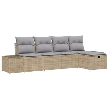 5-teiliges Garten Sofa Set mit Kissen Beige Poly Rattan