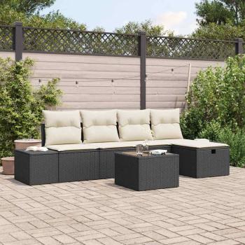 ARDEBO.de - 6-teiliges Garten-Sofaset mit Kissen Schwarz Poly-Rattan
