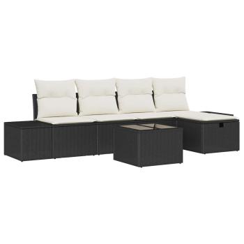 6-teiliges Garten-Sofaset mit Kissen Schwarz Poly-Rattan