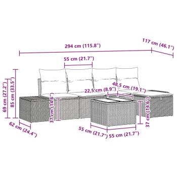 6-teiliges Garten-Sofaset mit Kissen Schwarz Poly-Rattan