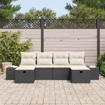 6-teiliges Garten Sofa Set mit Kissen in Schwarz aus Poly-Rattan