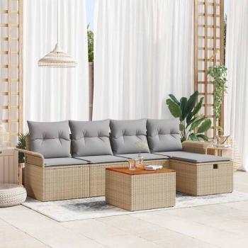 ARDEBO.de - 6-teiliges Garten Sofa Set mit Kissen Beige Poly-Rattan