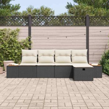 ARDEBO.de - 5-teiliges Garten Sofa Set mit Kissen Schwarz Poly Rattan