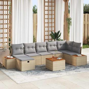 ARDEBO.de - 8-teiliges Garten-Sofa-Set mit Kissen Beige Poly Rattan
