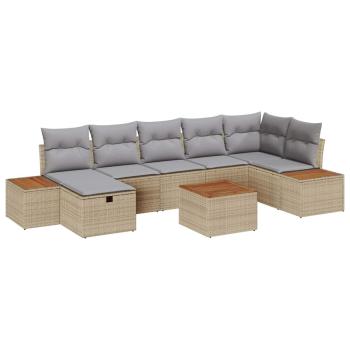 8-teiliges Garten-Sofa-Set mit Kissen Beige Poly Rattan