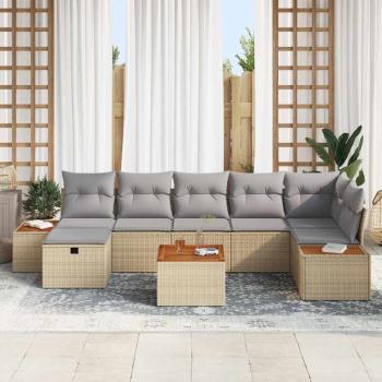 8-teiliges Garten-Sofa-Set mit Kissen Beige Poly Rattan