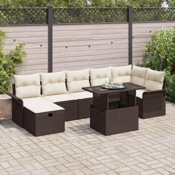 ARDEBO.de - 8-teilige Garten Sofa Set mit Kissen Braun Poly Rattan