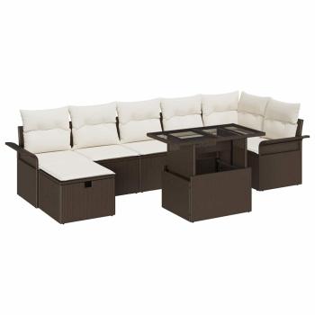 8-teilige Garten Sofa Set mit Kissen Braun Poly Rattan