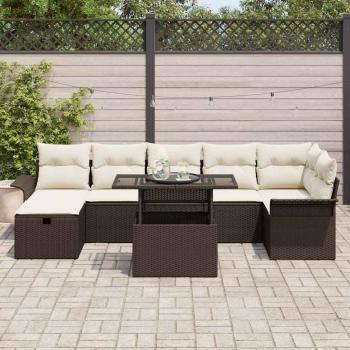 8-teilige Garten Sofa Set mit Kissen Braun Poly Rattan