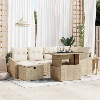 ARDEBO.de - 7-teilige Garten Sofa Set mit Kissen Beige Poly Rattan