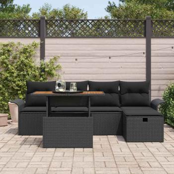 ARDEBO.de - 6-teiliges Garten-Sofaset mit Kissen Schwarz Poly-Rattan