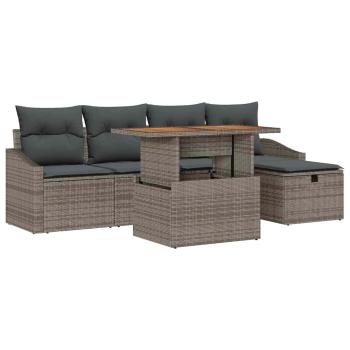 6-teiliges Garten Sofagarnitur mit Kissen Grau Poly Rattan