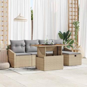 ARDEBO.de - 6-teiliges Garten-Sofa-Set mit Kissen Beige Poly-Rattan
