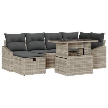 7-teiliges Garten Sofa Set mit Kissen in Hellgrau Poly-Rattan