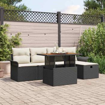 ARDEBO.de - 6-teiliges Garten Sofa Set mit Kissen schwarzes Poly Rattan, 2-Sitzer Garten Sofa mit Stauraum & Kissen schwarzes Poly Rattan