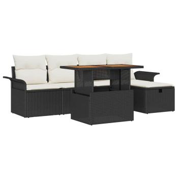 6-teiliges Garten Sofa Set mit Kissen schwarzes Poly Rattan, 2-Sitzer Garten Sofa mit Stauraum & Kissen schwarzes Poly Rattan