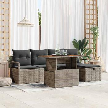 ARDEBO.de - 6-teiliges Garten Sofa Set mit Kissen Grau Poly Rattan, 2-Sitzer Garten Sofa mit Stauraum & Kissen Grau Poly Rattan