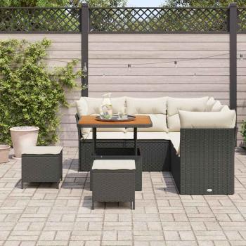 8-teilige Garten Sofagarnitur mit Kissen Schwarz Poly-Rattan Akazie, 3-teilige Garten Essgruppe mit Kissen Schwarz Poly-Rattan Akazie