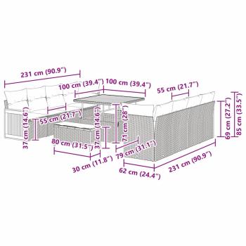 Gartensofa-set mit Kissen 11 pcs Schwarz und Creme