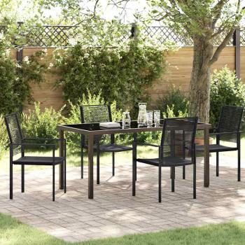 ARDEBO.de - 5-teiliges Garten-Esszimmer-Set Schwarz PVC-Rattan