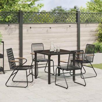 5-teiliges Garten-Dining-Set Schwarz PVC-Rattan