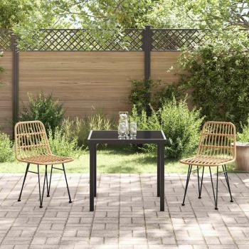 3-teiliges Garten-Ess-Set in Braun aus Poly-Rattan