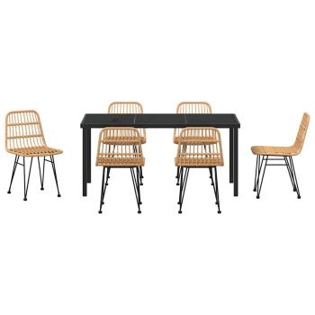 7-teiliges Garten-Essset Braun Poly Rattan