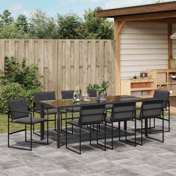 ARDEBO.de - 9-teiliges Garten Essgruppe mit Kissen Schwarz Textilene und Stahl