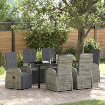 ARDEBO.de - 7-teiliges Garten-Essgruppen-Set mit Kissen Grau Poly Rattan